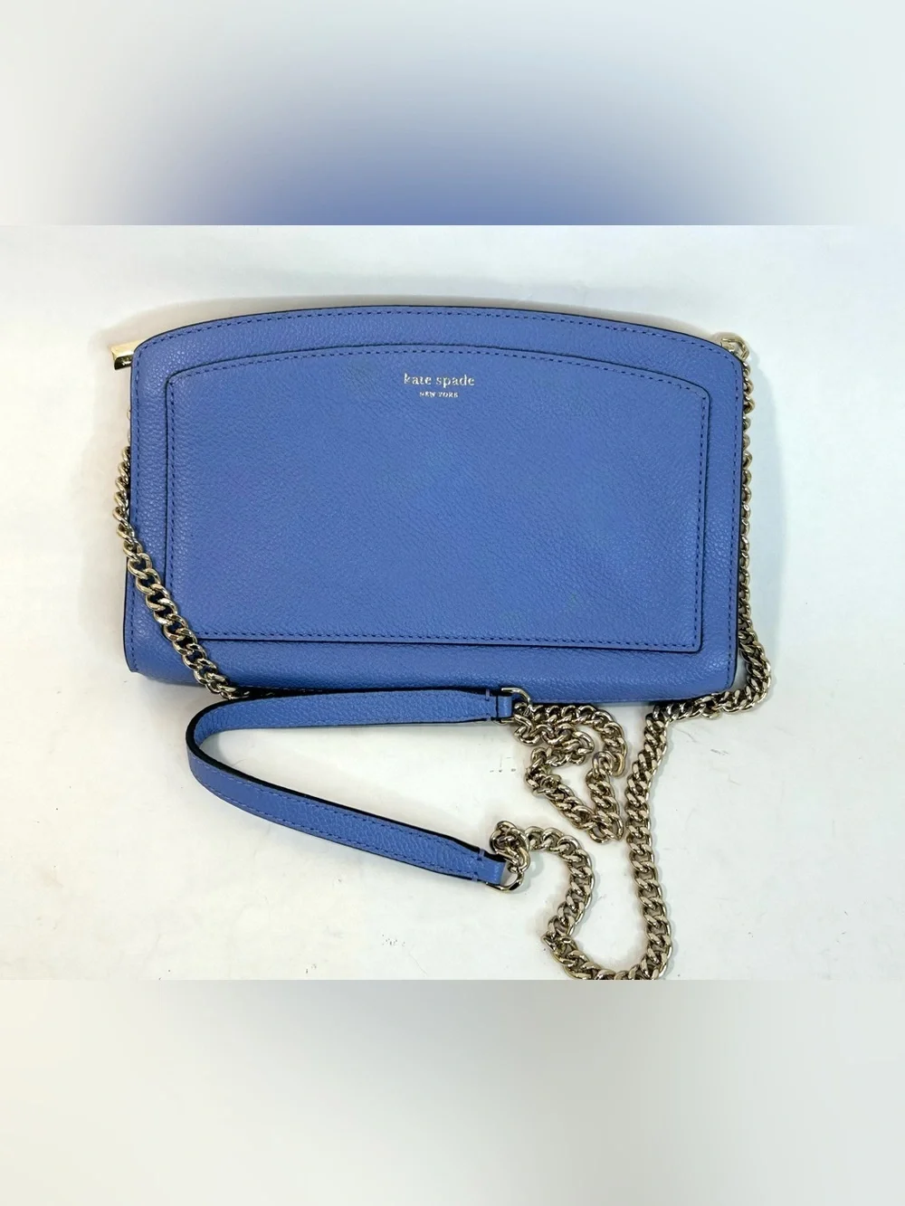 Kate Spade New York Margaux Crossbody in Blue Leather with Chain Strap